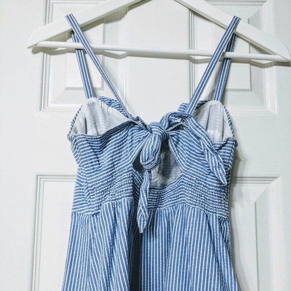 American Eagle Blue White Striped Open Back Dress - Picture 4 of 7